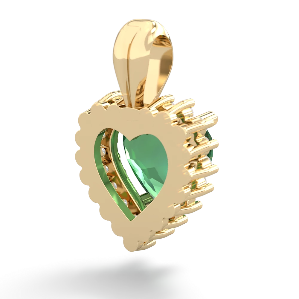 Lab Emerald Sparkling Halo Heart 14K Yellow Gold pendant P0391