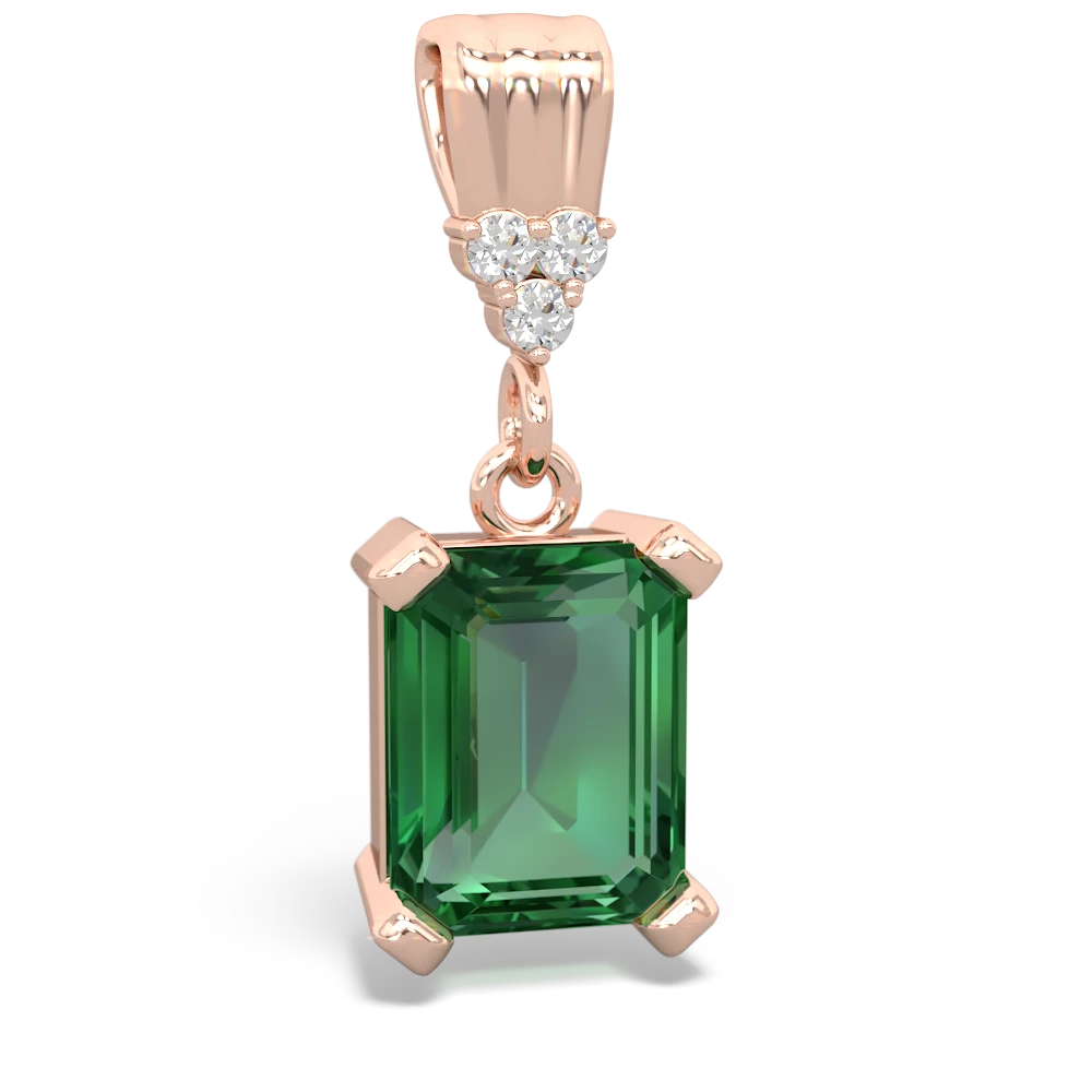 Lab Emerald Art Deco Dangle 14K Rose Gold pendant P1937