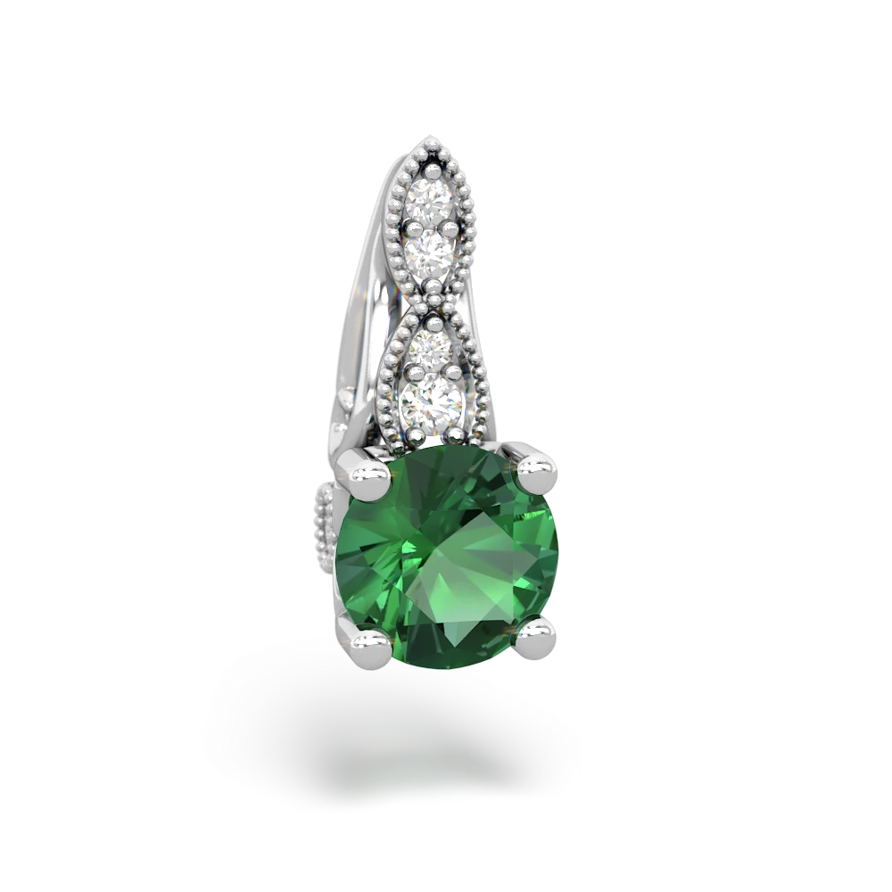 Lab Emerald Antique Elegance 14K White Gold pendant P3100