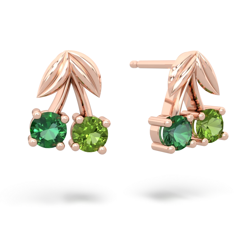 Lab Emerald Sweet Cherries 14K Rose Gold earrings E7001