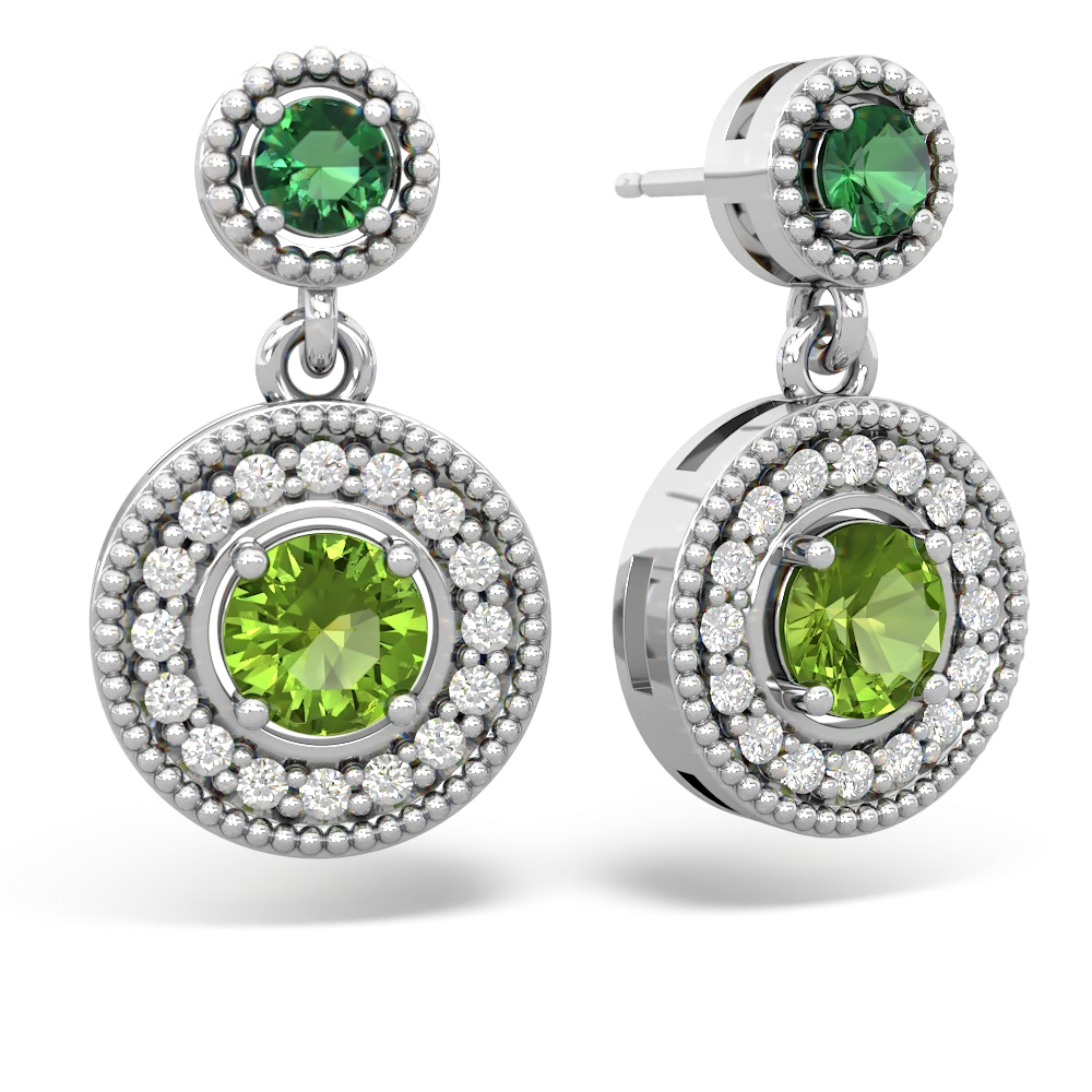 Lab Emerald Halo Dangle 14K White Gold earrings E5319