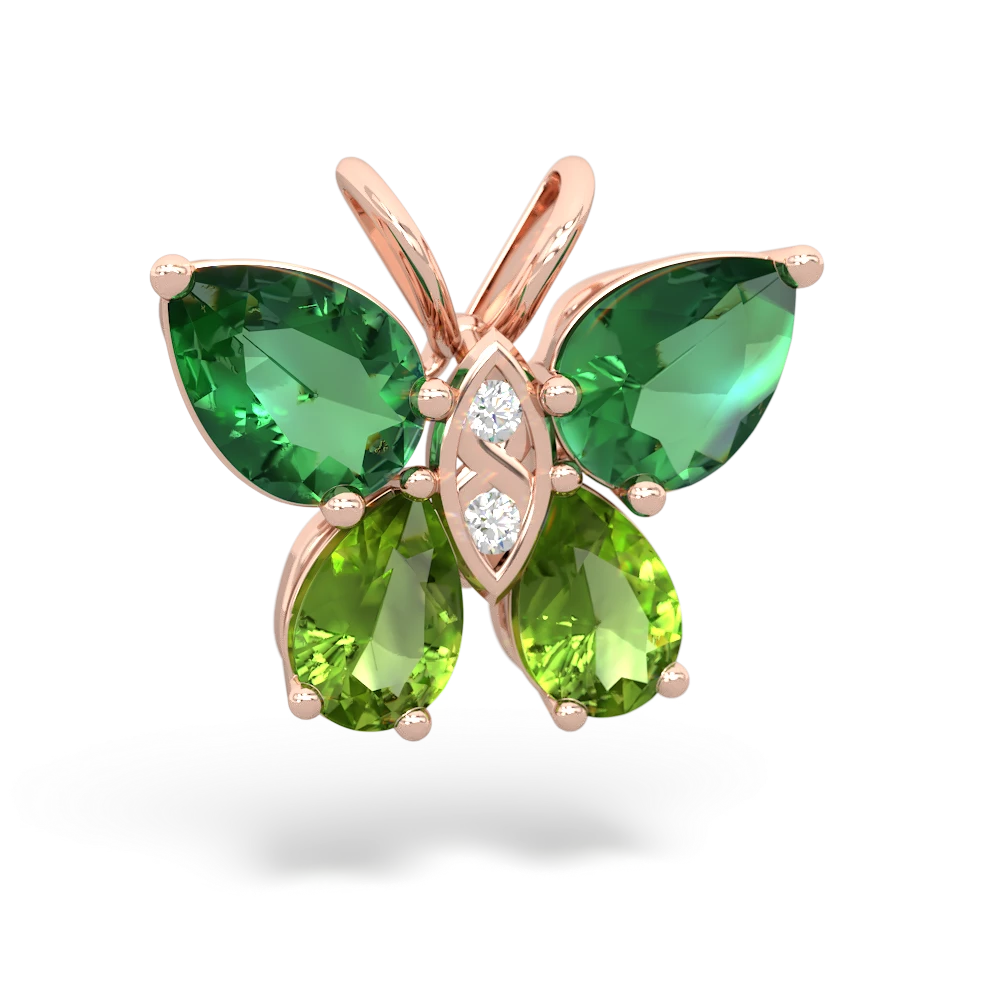 Lab Emerald Butterfly 14K Rose Gold pendant P2215