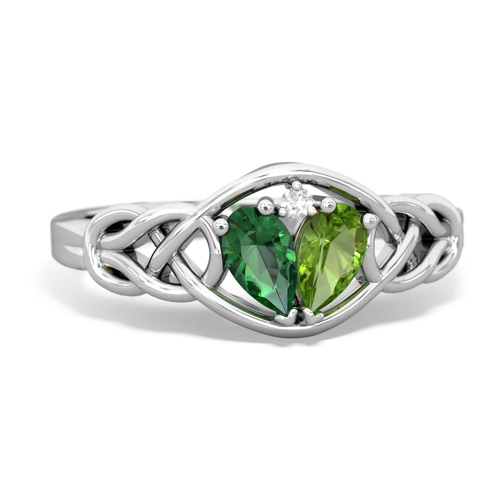 Lab Emerald Celtic Love Knot 14K White Gold ring R5420