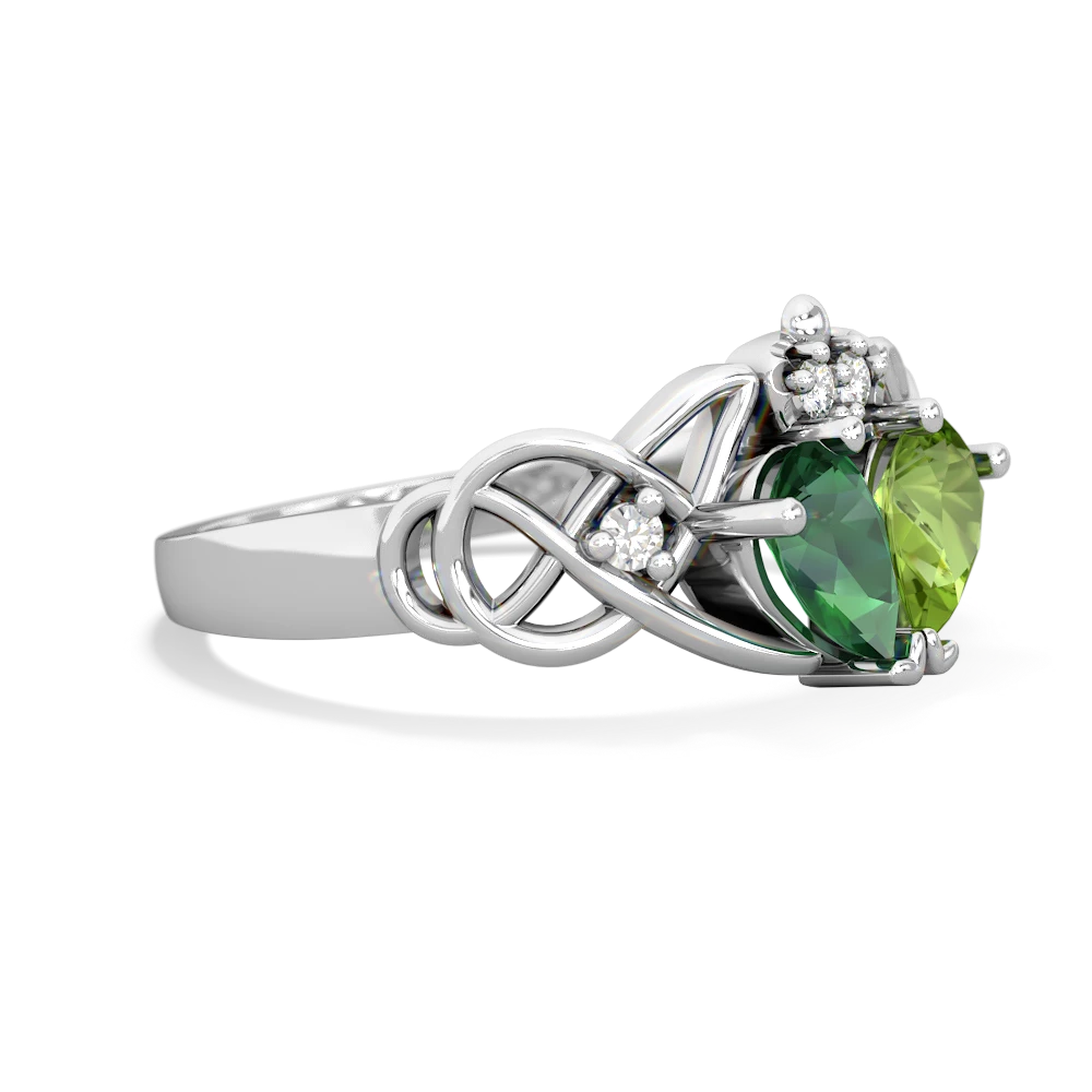 Lab Emerald 'One Heart' Celtic Knot Claddagh 14K White Gold ring R5322