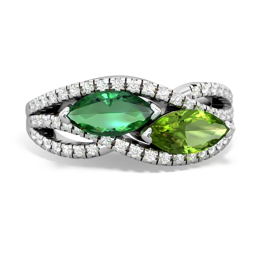 Lab Emerald Diamond Rivers 14K White Gold ring R3070