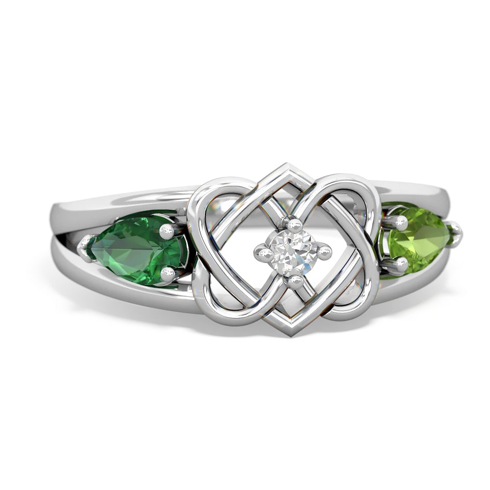 Lab Emerald Hearts Intertwined 14K White Gold ring R5880