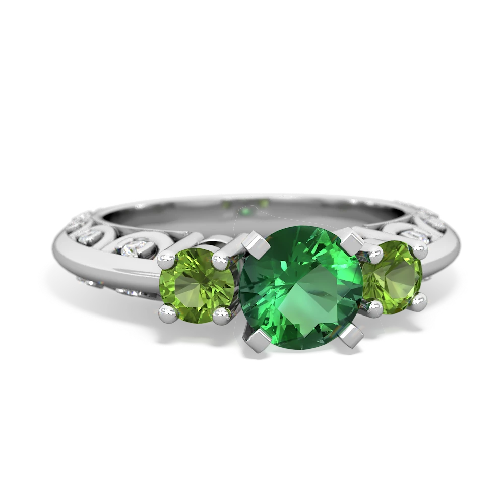 Lab Emerald Art Deco Eternal Embrace Engagement 14K White Gold ring C2003