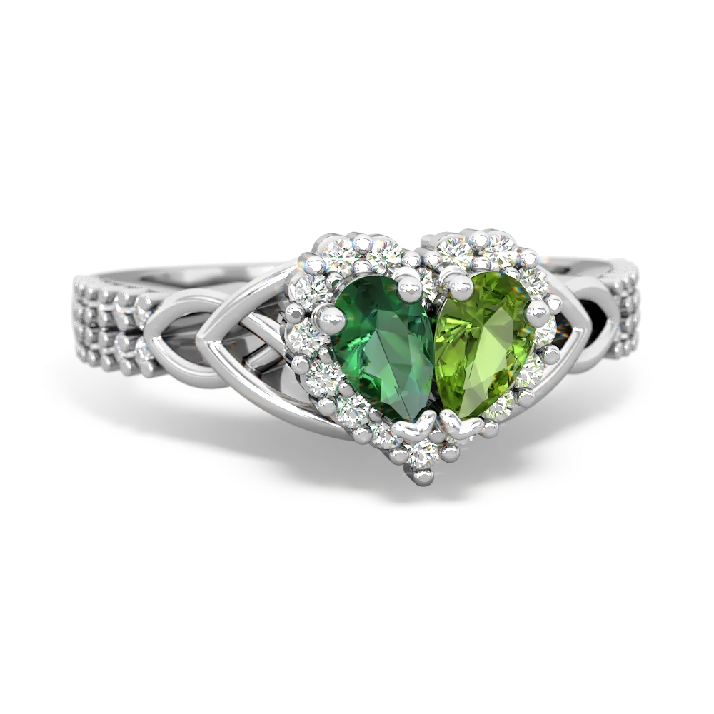 Lab Emerald Celtic Knot Two Hearts As One 14K White Gold ring R2644HRT