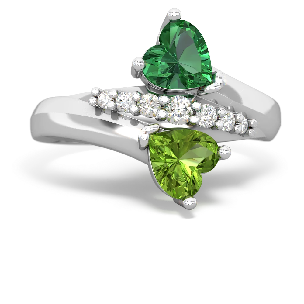 Lab Emerald Heart To Heart 14K White Gold ring R2064