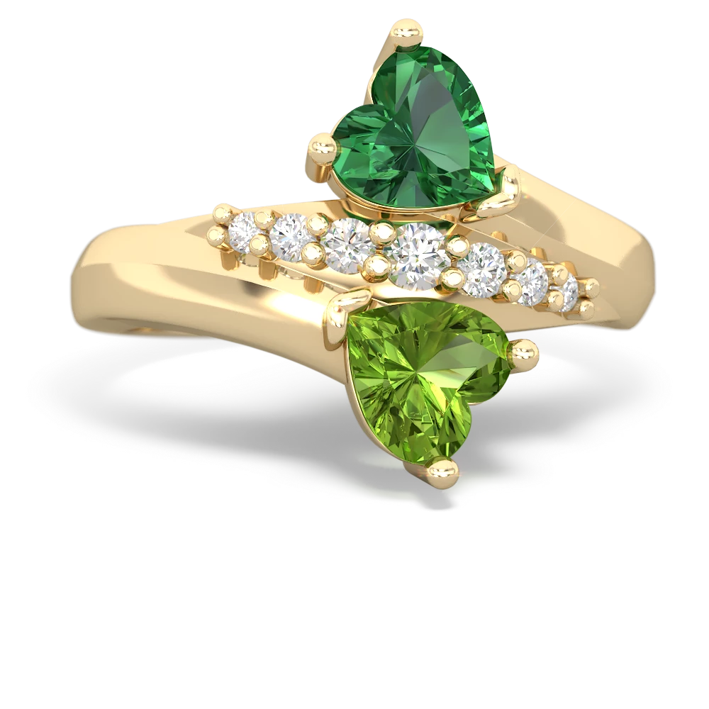 Lab Emerald Heart To Heart 14K Yellow Gold ring R2064