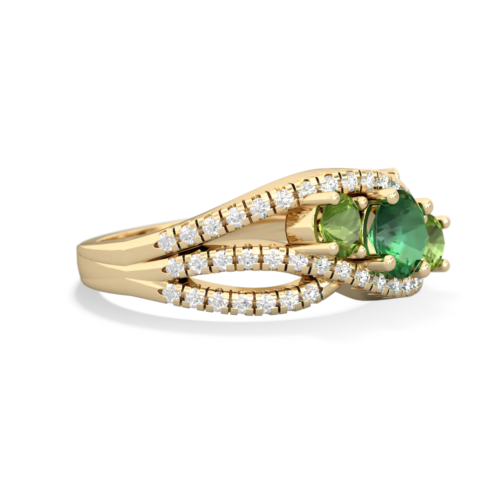 Lab Emerald Three Stone Aurora 14K Yellow Gold ring R3080