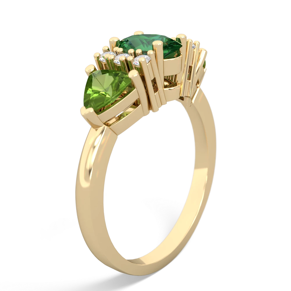 Lab Emerald Antique Style Three Stone 14K Yellow Gold ring R2186