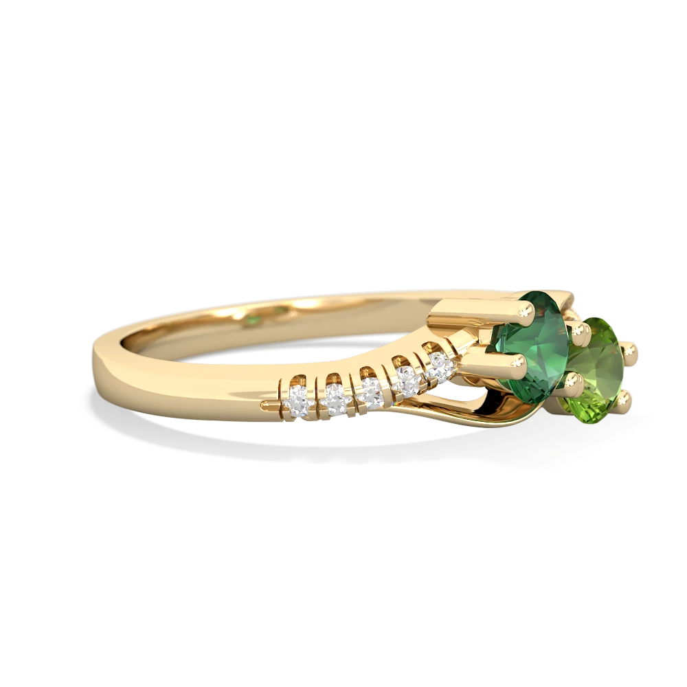 Lab Emerald Infinity Pave Two Stone 14K Yellow Gold ring R5285