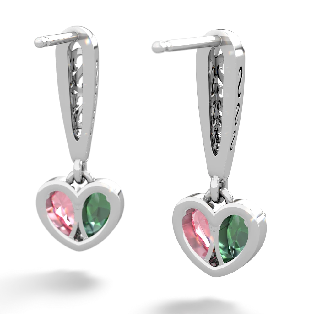 Lab Emerald Filligree Heart 14K White Gold earrings E5070