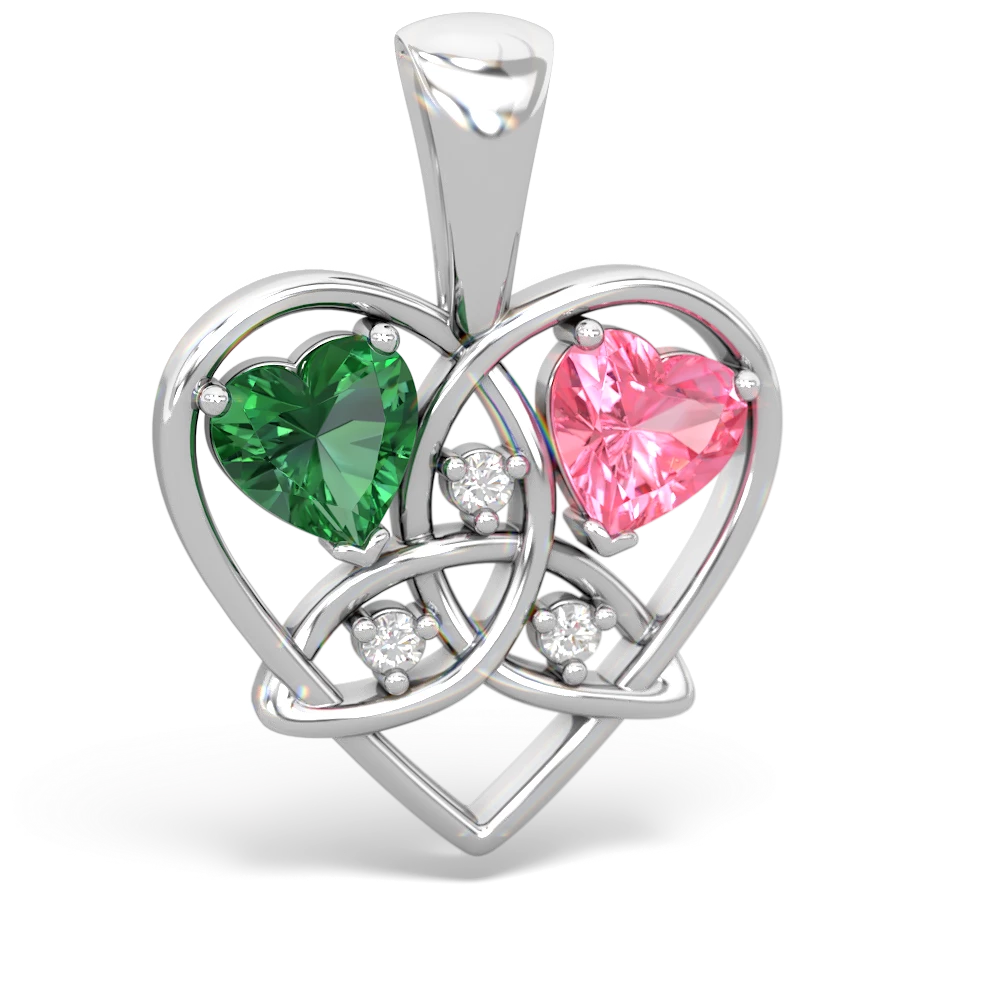 Lab Emerald Celtic Trinity Heart 14K White Gold pendant P5331