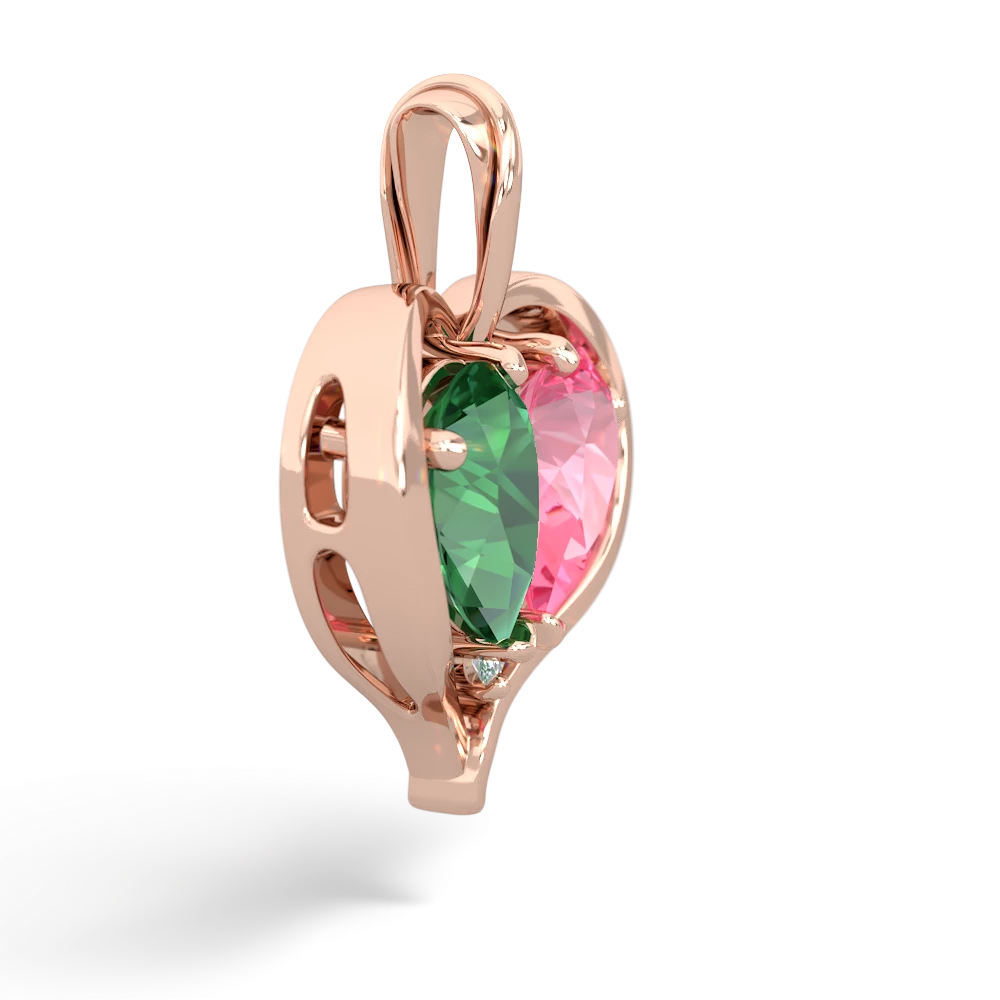 Lab Emerald Two Become One 14K Rose Gold pendant P5330