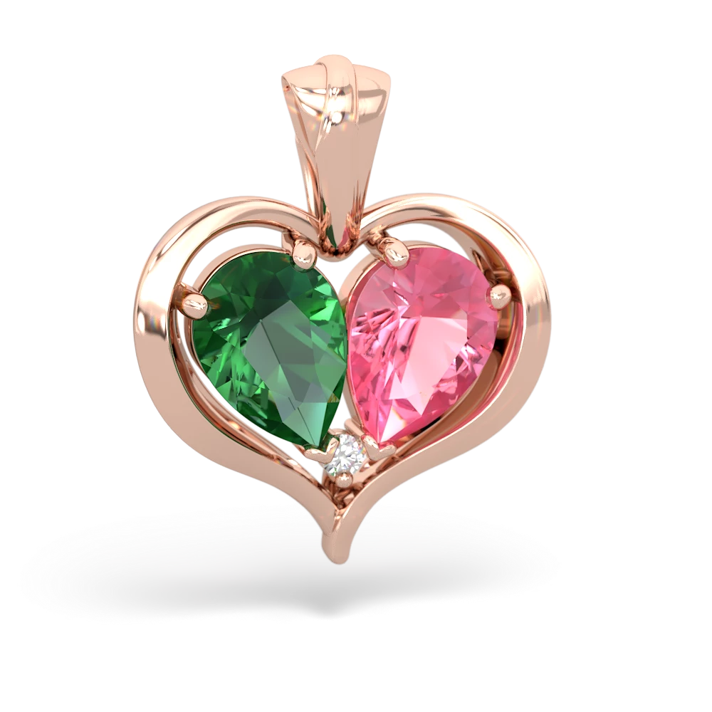 Lab Emerald Two Become One 14K Rose Gold pendant P5330