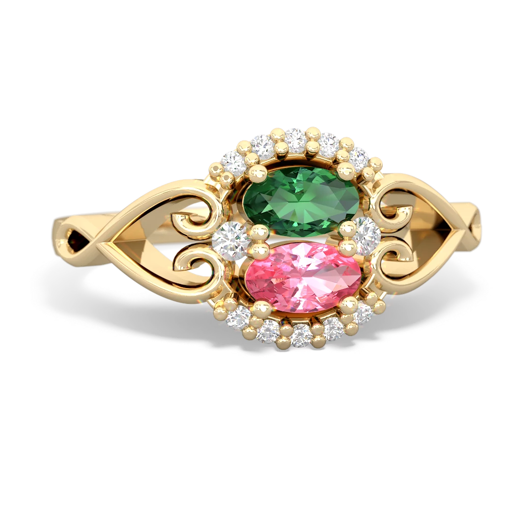 Lab Emerald Love Nest 14K Yellow Gold ring R5860