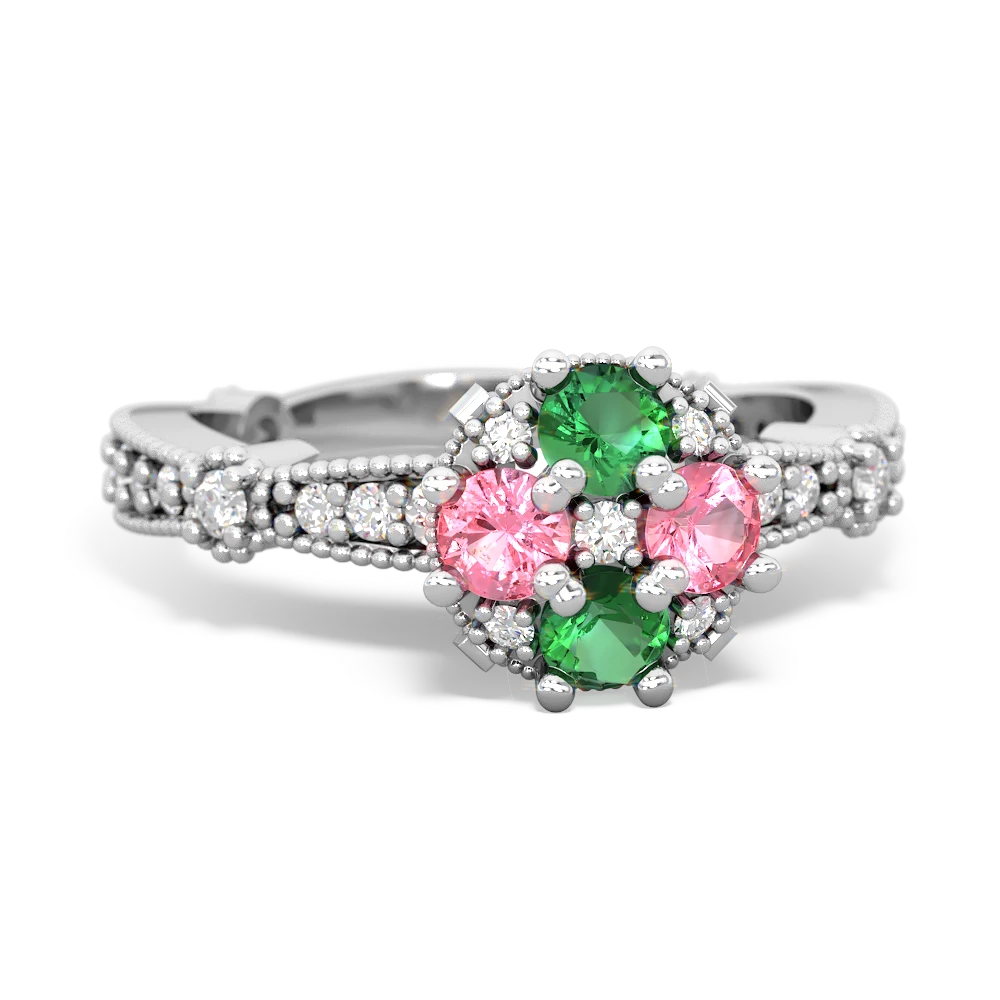 Lab Emerald Sparkling Tiara Cluster 14K White Gold ring R26293RD