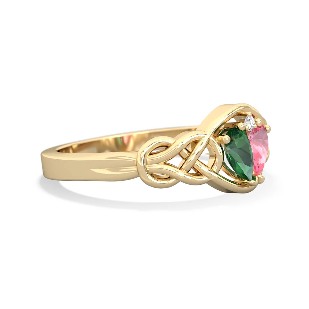 Lab Emerald Celtic Love Knot 14K Yellow Gold ring R5420