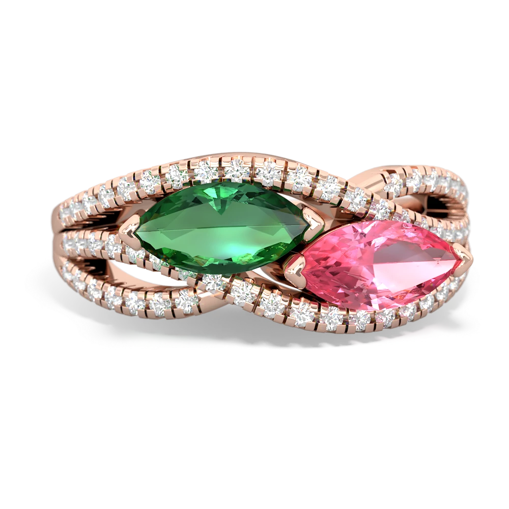 Lab Emerald Diamond Rivers 14K Rose Gold ring R3070