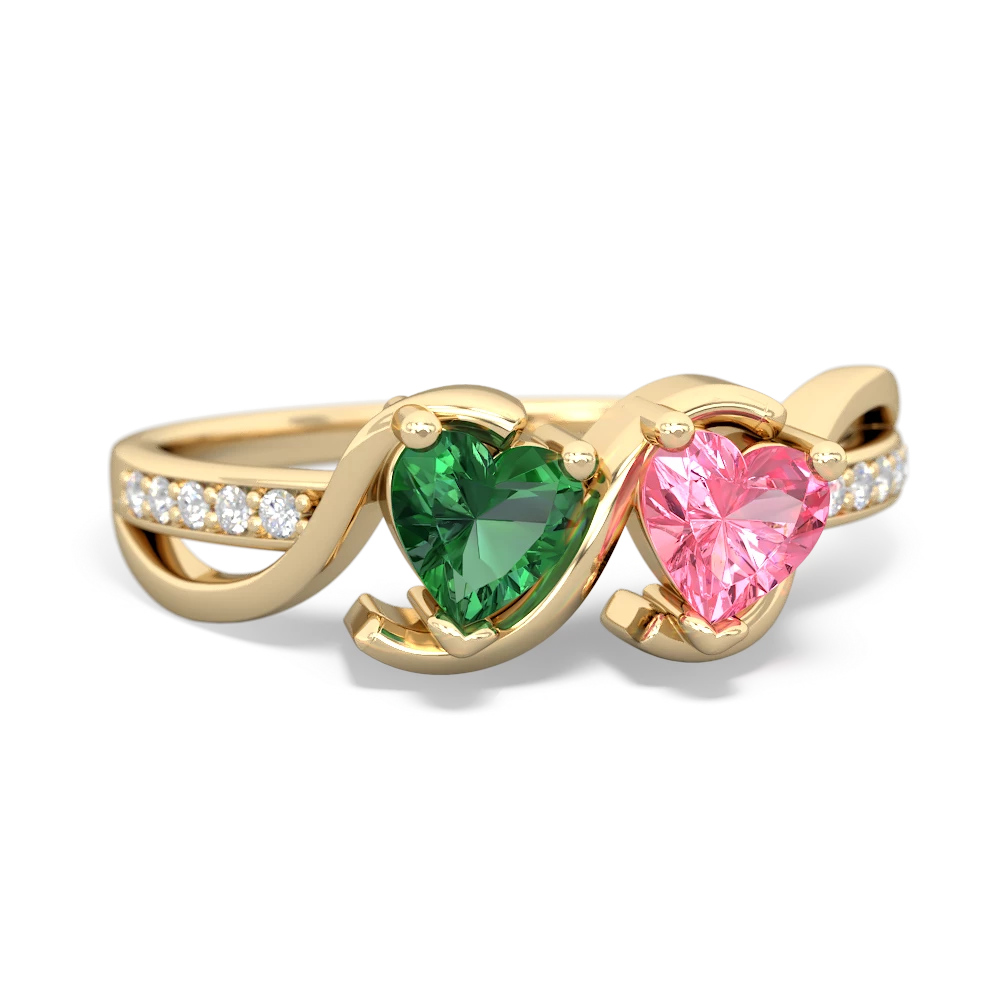 Lab Emerald Side By Side 14K Yellow Gold ring R3090