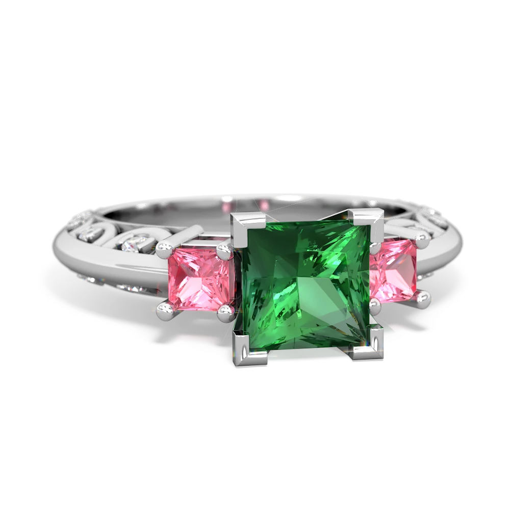 Lab Emerald Eternal Embrace Engagement 14K White Gold ring C2001