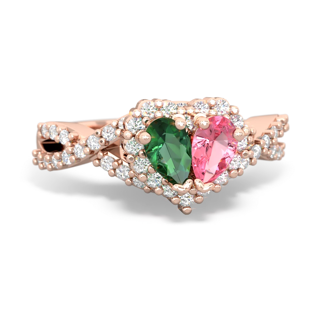 Lab Emerald Diamond Twist 'One Heart' 14K Rose Gold ring R2640HRT