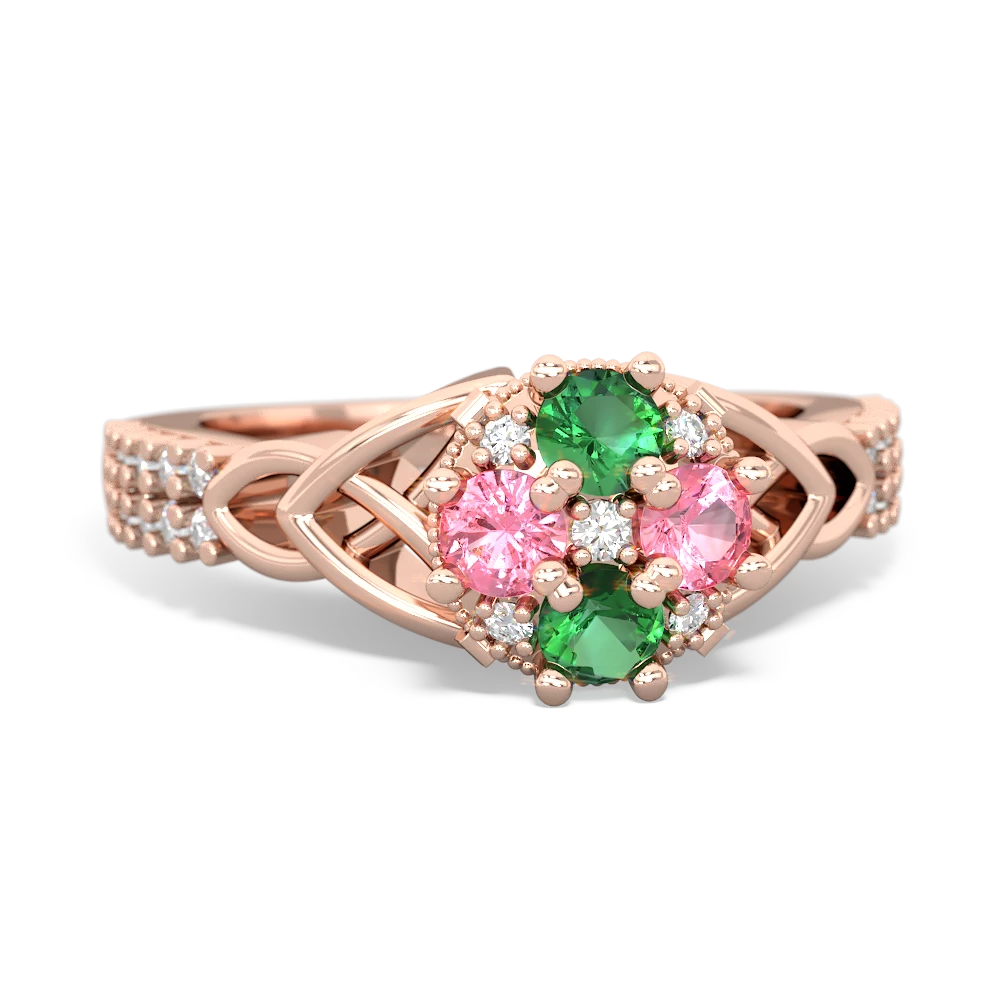 Lab Emerald Celtic Knot Cluster Engagement 14K Rose Gold ring R26443RD