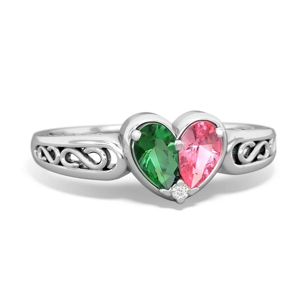 Lab Emerald Filligree 'One Heart' 14K White Gold ring R5070