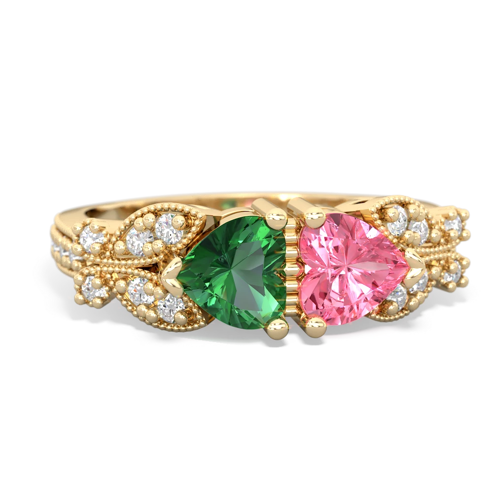 Lab Emerald Diamond Butterflies 14K Yellow Gold ring R5601