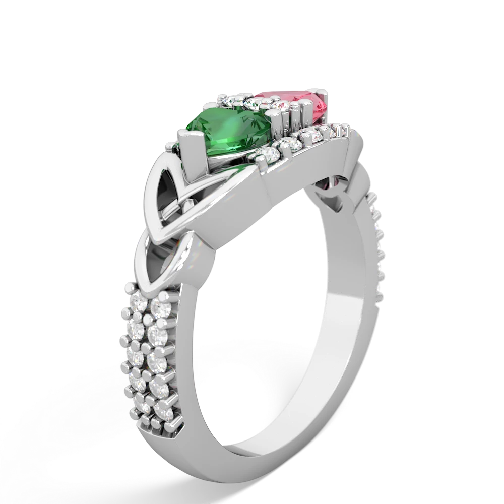 Lab Emerald Sparkling Celtic Knot 14K White Gold ring R2645