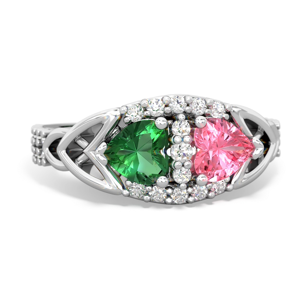 Lab Emerald Sparkling Celtic Knot 14K White Gold ring R2645