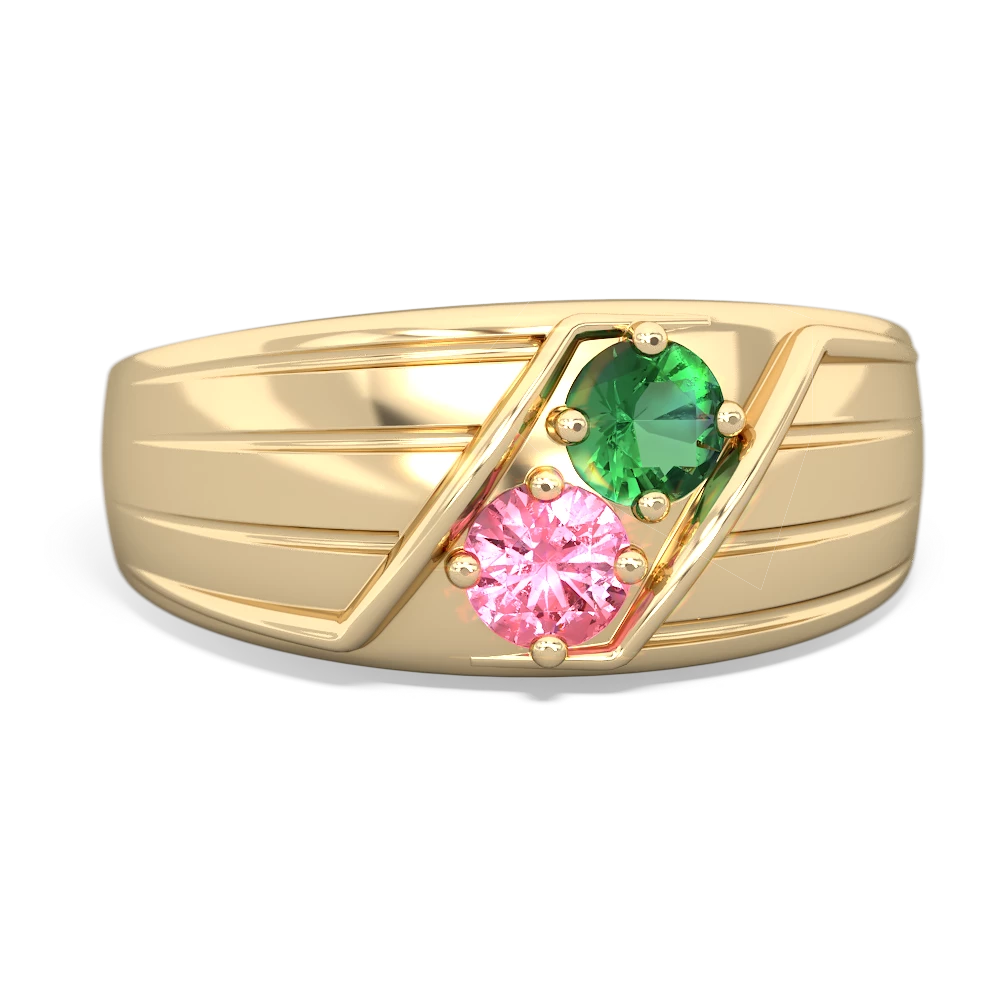 Lab Emerald Men's Streamline 14K Yellow Gold ring R0460