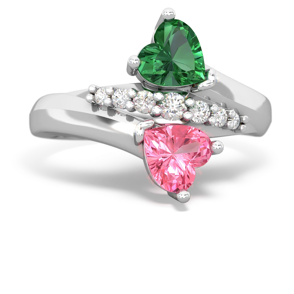 Lab Emerald Heart To Heart 14K White Gold ring R2064