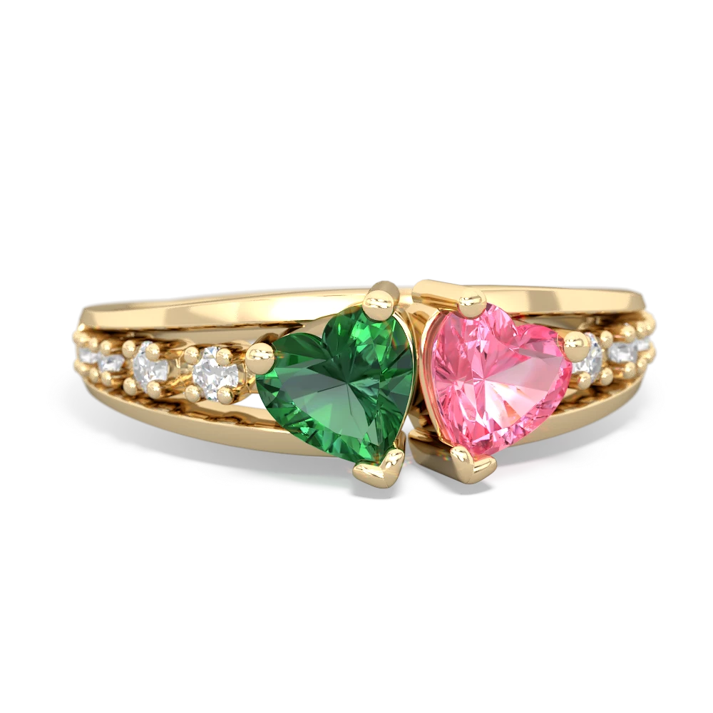 Lab Emerald Heart To Heart 14K Yellow Gold ring R3342