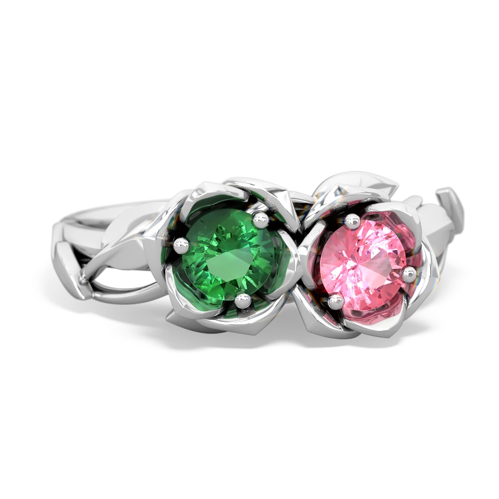 Lab Emerald Rose Garden 14K White Gold ring R5510