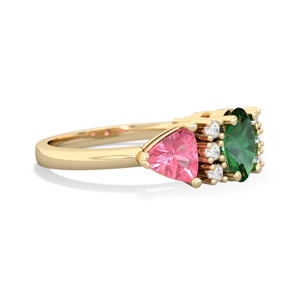 Lab Emerald Antique Style Three Stone 14K Yellow Gold ring R2186