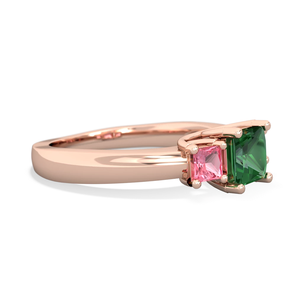 Lab Emerald Three Stone Trellis 14K Rose Gold ring R4015