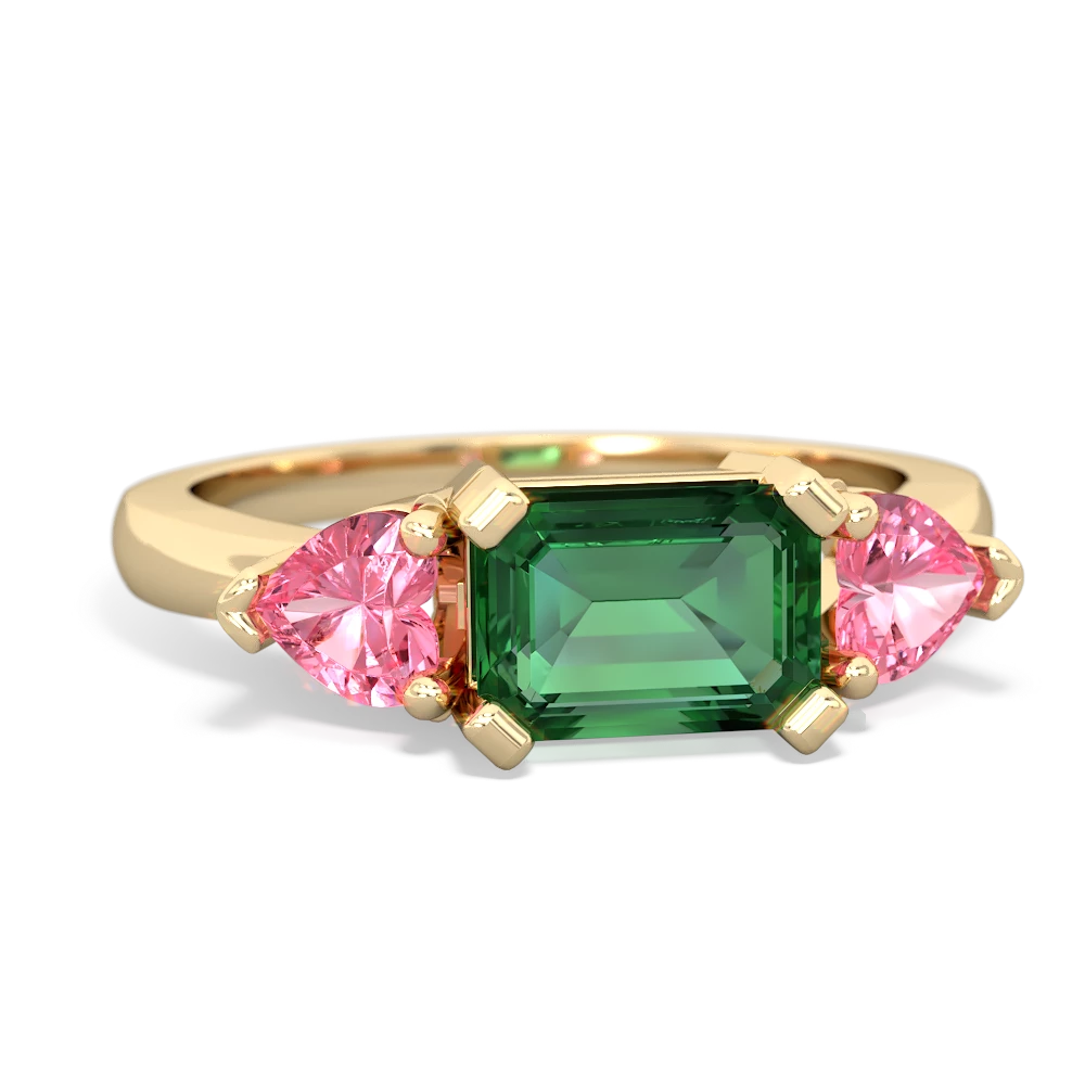 Lab Emerald Three Stone 14K Yellow Gold ring R5235