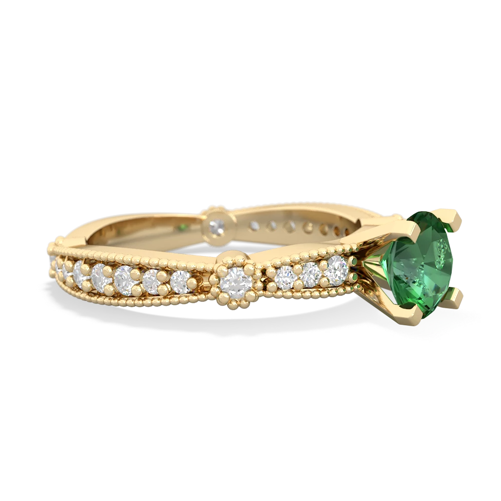 Lab Emerald Sparkling Tiara 6Mm Round 14K Yellow Gold ring R26296RD