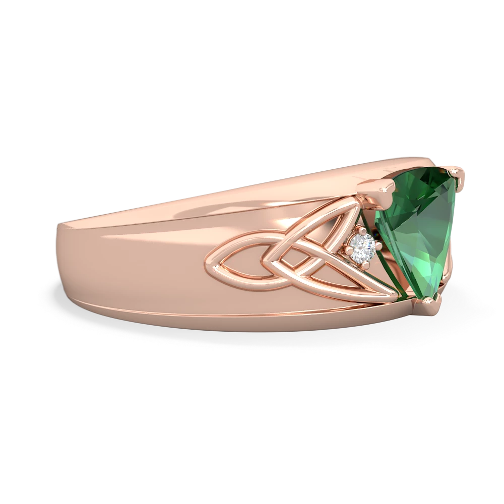 Lab Emerald Celtic Trinity Knot Men's 14K Rose Gold ring R0440