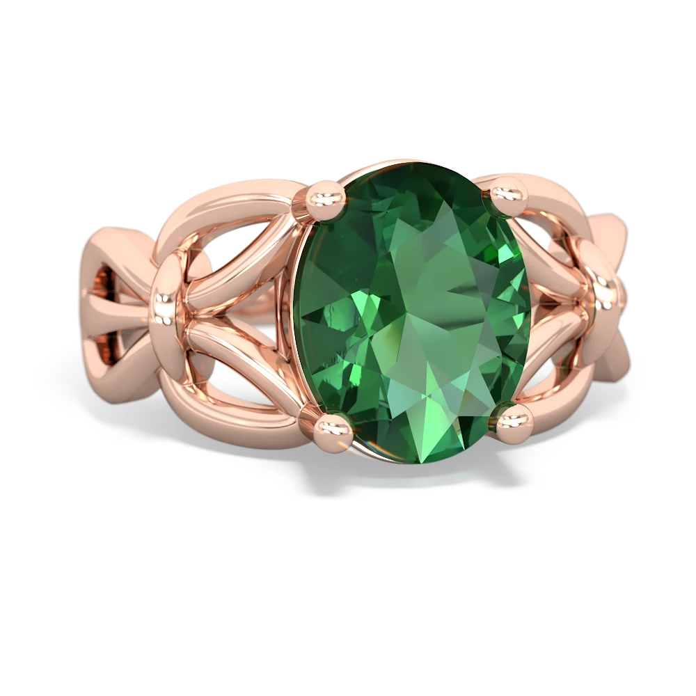 Lab Emerald Celtic Knot Cocktail 14K Rose Gold ring R2377