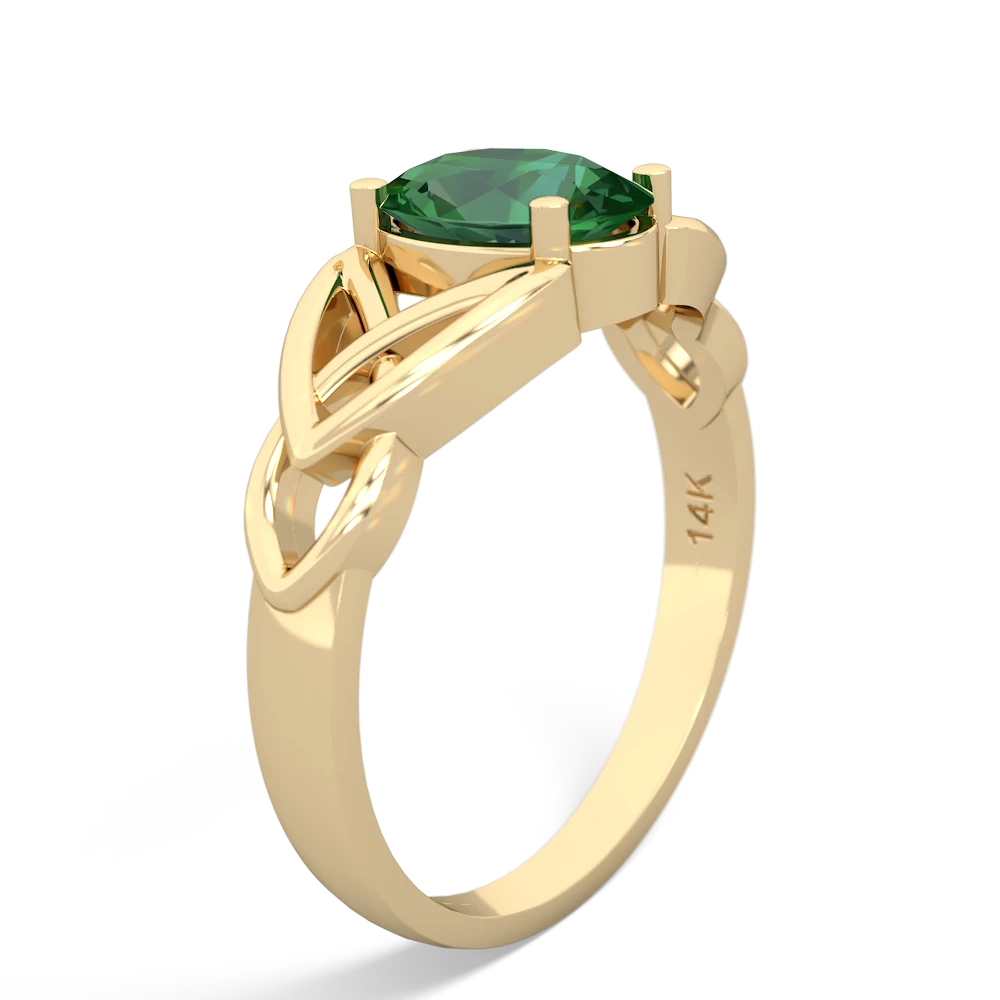 Lab Emerald Celtic Trinity Knot 14K Yellow Gold ring R2389