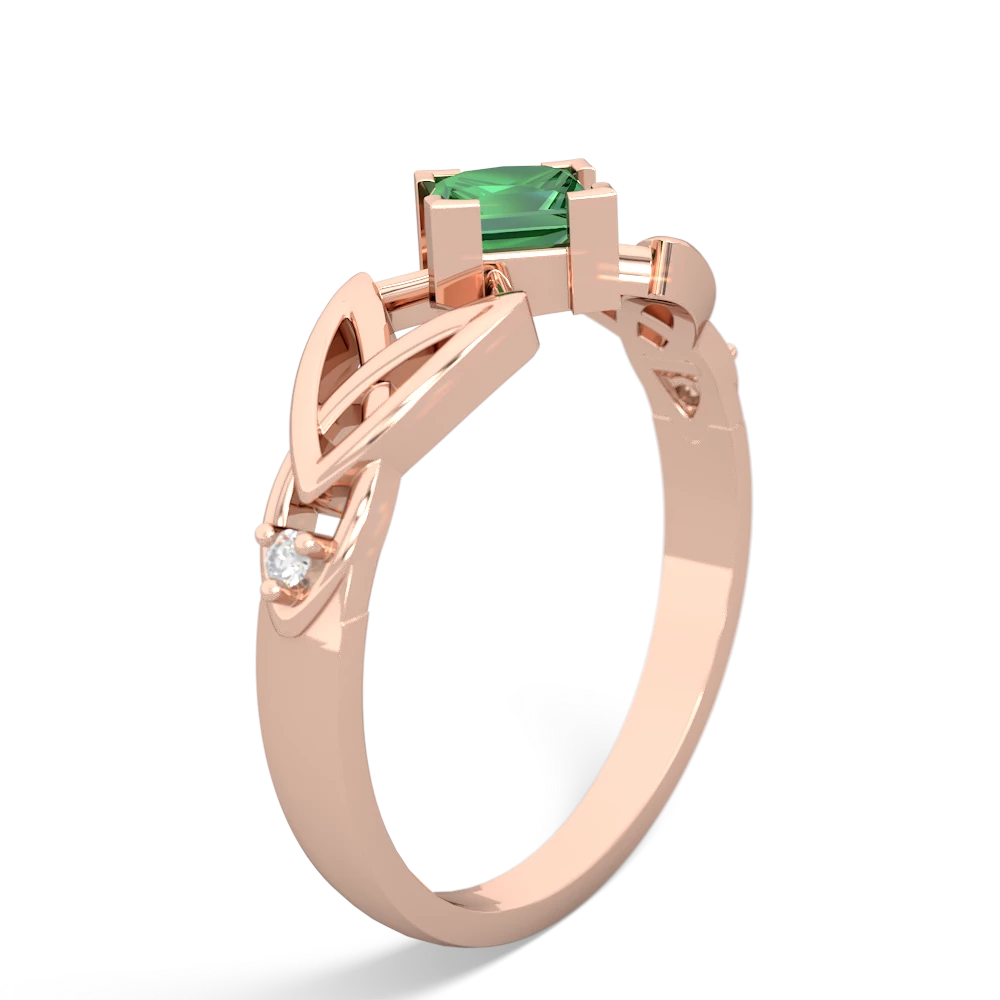 Lab Emerald Celtic Knot Princess 14K Rose Gold ring R3349