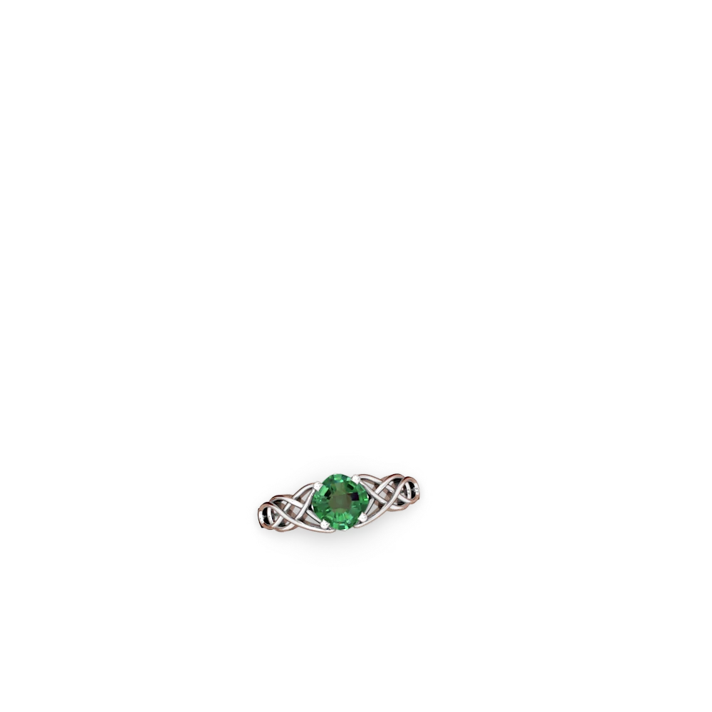 Lab Emerald Checkerboard Cushion Celtic Knot 14K White Gold ring R5000