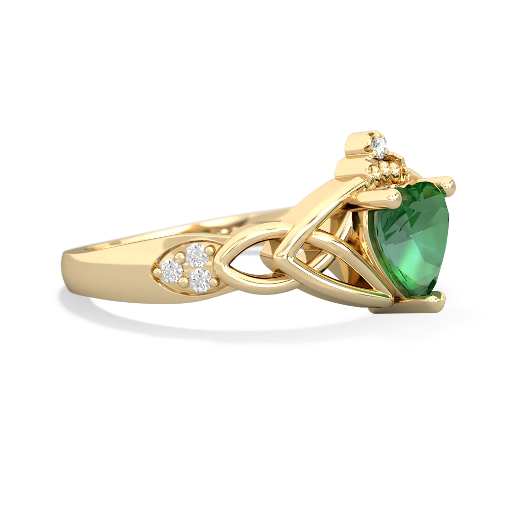 Lab Emerald Claddagh Celtic Knot Diamond 14K Yellow Gold ring R5001