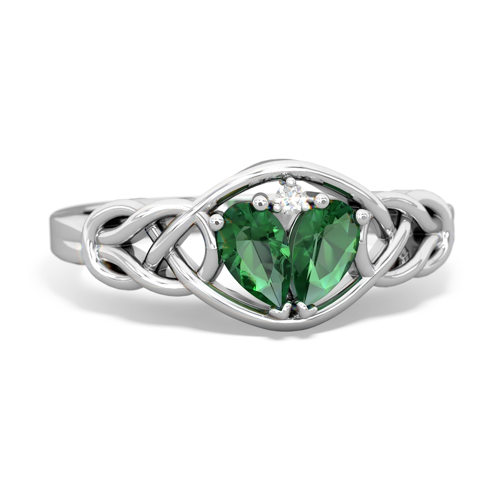 Lab Emerald Celtic Love Knot 14K White Gold ring R5420