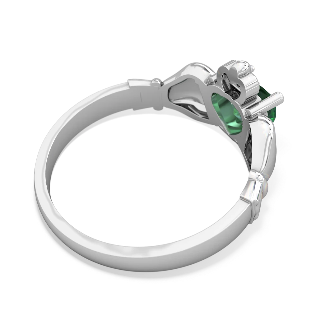 Lab Emerald Claddagh Diamond Crown 14K White Gold ring R2372