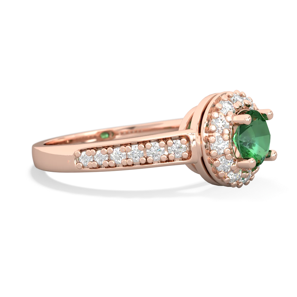 Lab Emerald Diamond Halo 14K Rose Gold ring R5370